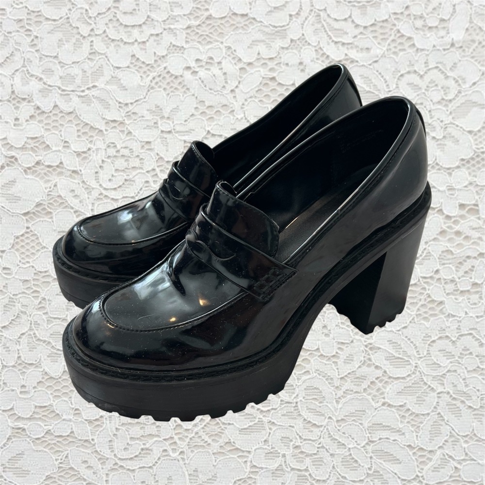 cutest patent leather loafer platform heels